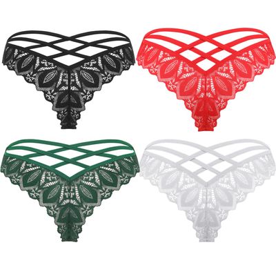 Avidlove Lace Cheeky Underwear for Women Cute Criss Cross Thong Panties Valentines Day 4 Pack