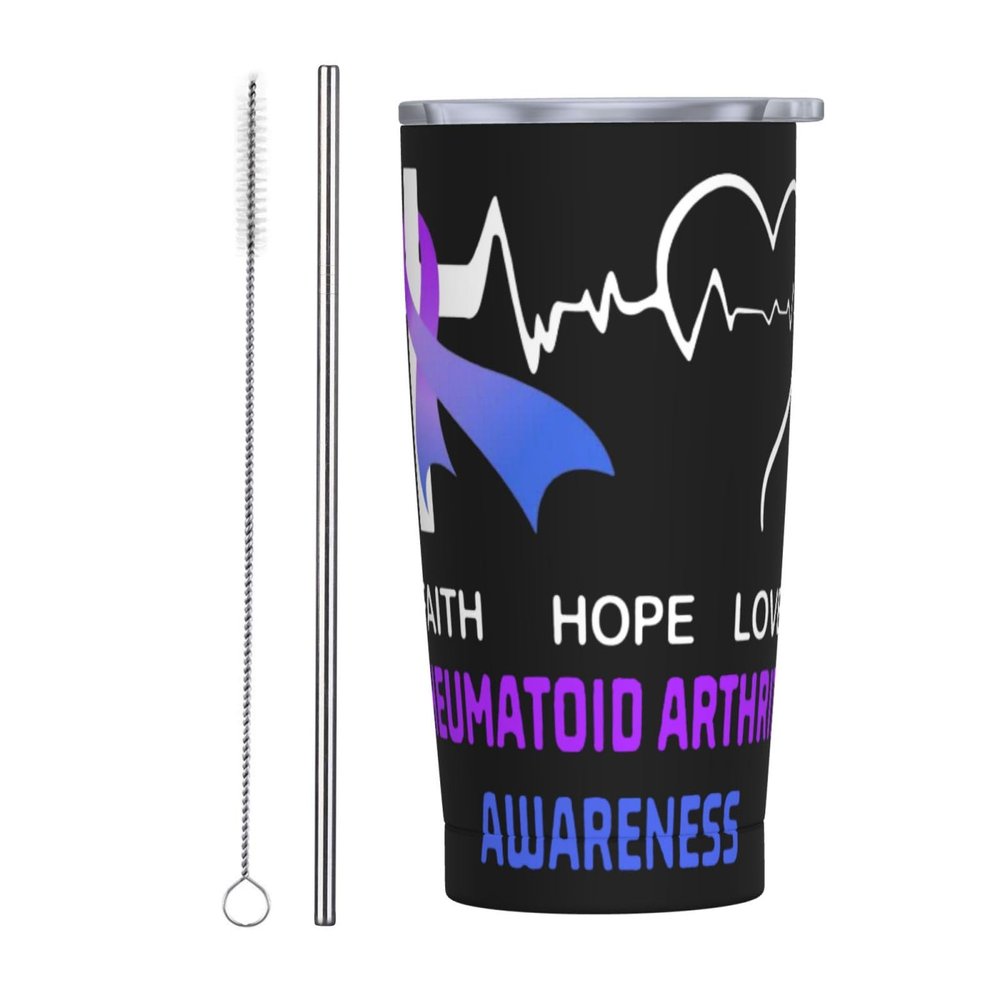 ARESU Rheumatoid Arthritis Awareness 20oz Insulated Coffee Mug With Lid Stainless Steel Double Wall Vacuum Travel Tumbler Thermal Cup With Straw