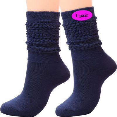1 Pairs Women Winter Wool Cable Knit Crew Knee High Boot Socks,Size 5-11#W919 (Polyester Blend, Color E44)