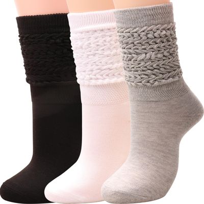 3 Pairs Women Winter Wool Cable Knit Crew Knee High Boot Socks,Size 5-11#W919 (Polyester Blend, Color E03)