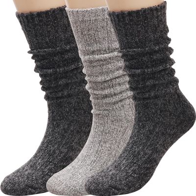 3 Pairs Women Winter Wool Cable Knit Crew Knee High Boot Socks,Size 5-11#W919 (Polyester Blend, Color A27)