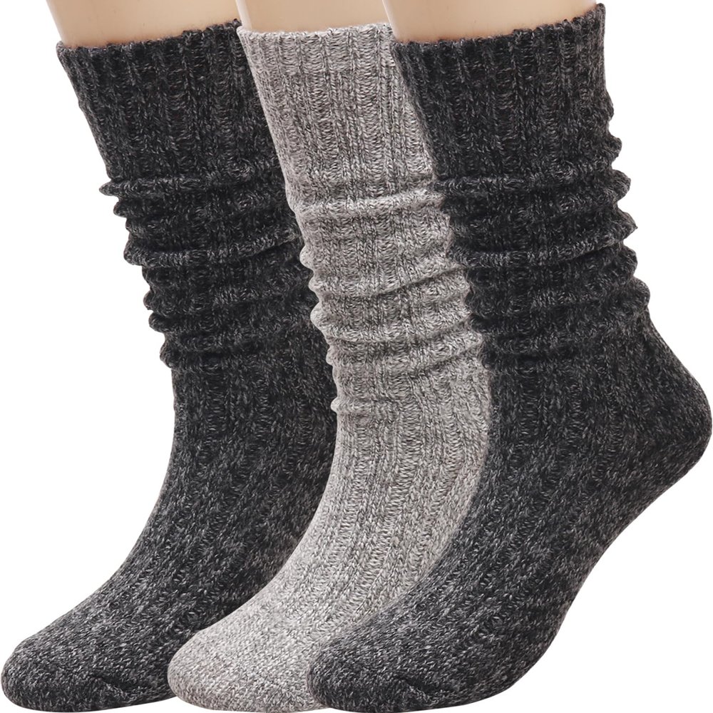3 Pairs Women Winter Wool Cable Knit Crew Knee High Boot Socks,Size 5-11#W919 (Polyester Blend, Color A27)