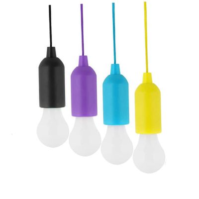 Gadpiparty 4pcs Led Pull Cord Light Bulb Versatile Hanging Lanterns for Use for Camping Gardens Patios and Tents Includes Yellow Fuchsia and Black Color Options