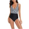 Women's Tummy Control Swimsuits Slimming Cute Athletic One Piece High Cut Bathing Suit Ruffle V Neck Modest Swimwear Black view 1