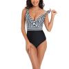 Women's Tummy Control Swimsuits Slimming Cute Athletic One Piece High Cut Bathing Suit Ruffle V Neck Modest Swimwear Black view 3