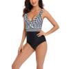 Women's Tummy Control Swimsuits Slimming Cute Athletic One Piece High Cut Bathing Suit Ruffle V Neck Modest Swimwear Black view 4