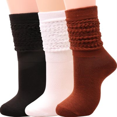 3 Pairs Women Winter Wool Cable Knit Crew Knee High Boot Socks,Size 5-11#W919 (Polyester Blend, Color E16)