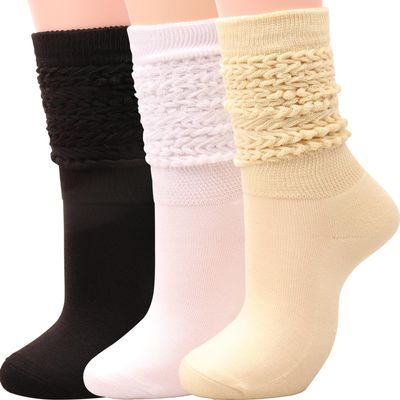 3 Pairs Women Winter Wool Cable Knit Crew Knee High Boot Socks,Size 5-11#W919 (Polyester Blend, Color E04)