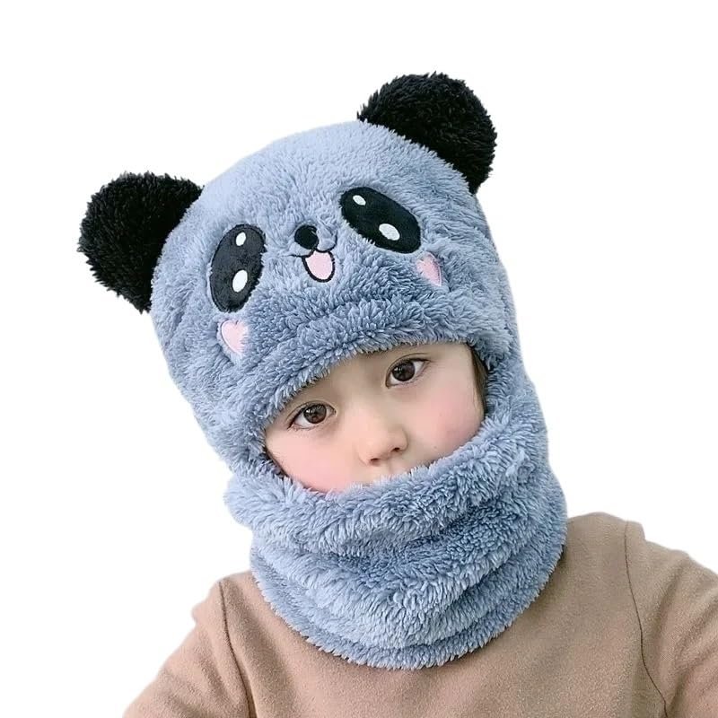 CHRISK Cartoon Hat Girls Boys Scarf Thicken Cap Winter Hat Kids Newborn Baby Stuff Children Hat Plus Fleece Kids Caps 1-12Years (Color : Blue, Size : 5-12Years Old)