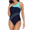 NineFit Basics Womens Athletic One Piece Swimsuits Tummy Control Racerback Bathing Suits Sporty Training High Cut Slimming Swimwear, Large, A02_green view 2