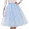 BigkiTchen Women's Puffy Skirt Skorts, Solid Run Yoga Inner Shorts Elastic Sports Golf Skorts, Stretchy Pleated Tennis Skirts Cyan view 2