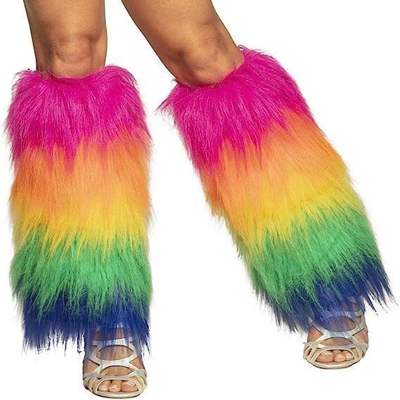 Aiosy Faux Fur Leg Warmers Rainbow Furry Leg Warmer Long Boot Cuff Cover Fuzzy Leg Warmers Irish Rave Costume for Women (Multicolour)