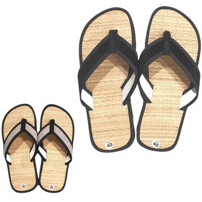 Mens Straw Slipper,Eco Friendly Mens Sandals,House Flip Flops (9, Black Strap)