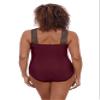Aqua Green Women's Full Coverage Novelty Trim High Criss Cross Neck One Piece Swimsuit, Currant, 1X view 2