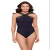 Aqua Green Women's Full Coverage Novelty Trim High Criss Cross Neck One Piece Swimsuit, True Navy, 1X view 1