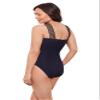 Aqua Green Women's Full Coverage Novelty Trim High Criss Cross Neck One Piece Swimsuit, True Navy, 1X view 2