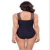 Aqua Green Women's Full Coverage Novelty Trim High Criss Cross Neck One Piece Swimsuit, True Navy, 1X view 3