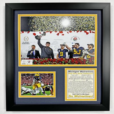 Michigan Football | 2023 CFP National Champions | Framed Double Matted Photo Collages | (12"x15", Rose Bowl)
