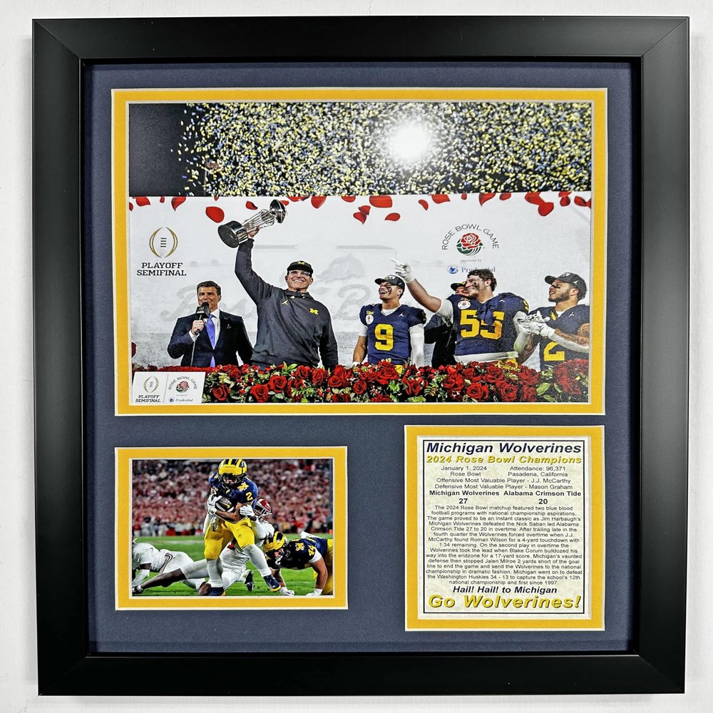 Michigan Football | 2023 CFP National Champions | Framed Double Matted Photo Collages | (12"x15", Rose Bowl)