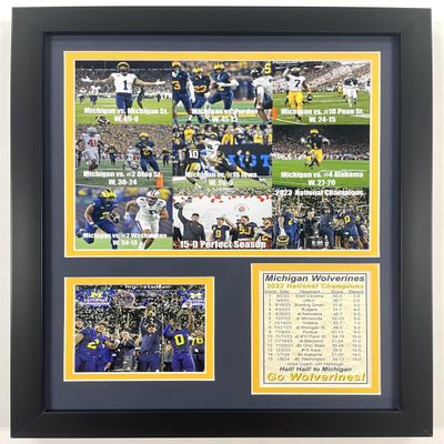Michigan Football | 2023 CFP National Champions | Framed Double Matted Photo Collages | (12"x15", Perfect Season)