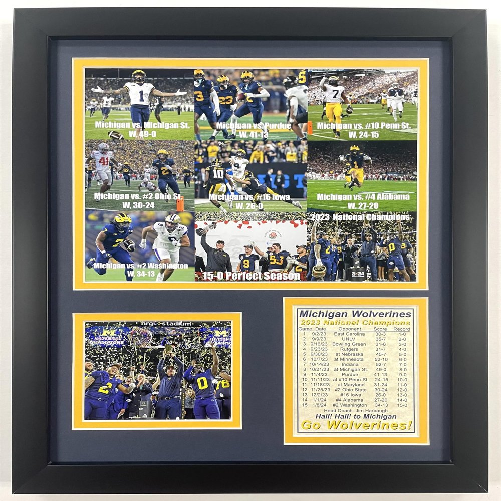Michigan Football | 2023 CFP National Champions | Framed Double Matted Photo Collages | (12"x15", Perfect Season)