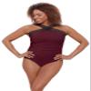 Aqua Green Women's Full Coverage Novelty Trim High Criss Cross Neck One Piece Swimsuit, Currant, 2X view 1