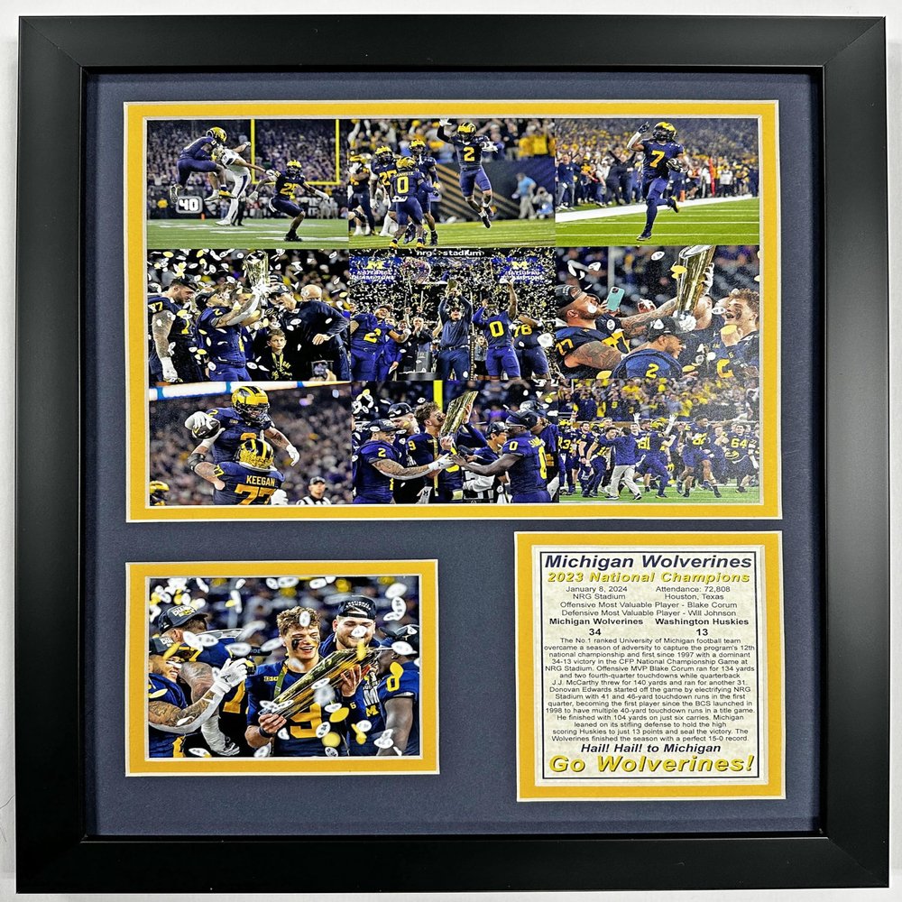 Michigan Football | 2023 CFP National Champions | Framed Double Matted Photo Collages | (12"x15", Mosaic)