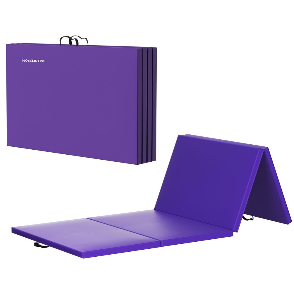 BalanceFrom All Purpose 4'x8'x2" Extra Thick High Density Anti Tear Gymnastics Gym Folding Exercise Aerobics Mats, Purple