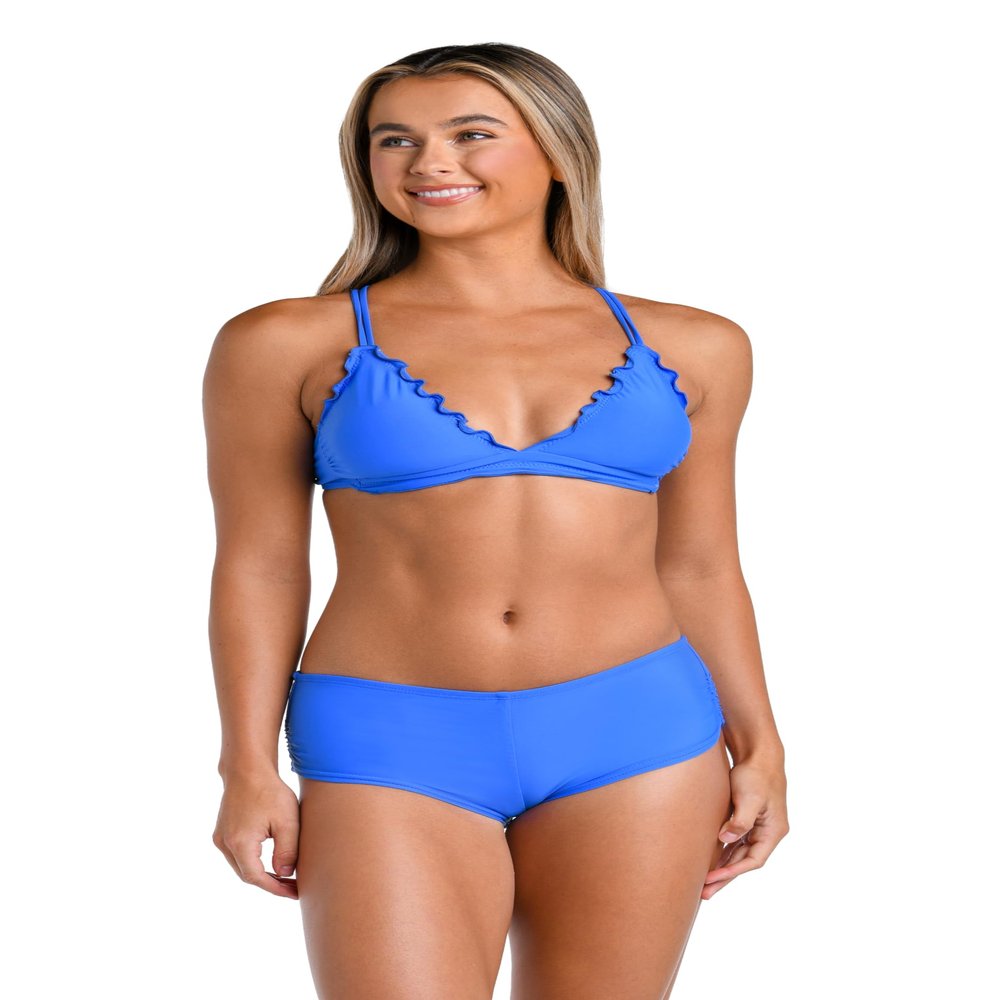 Hobie Women's Standard Banded Ruffle Bralette Bikini Swimsuit Top, Surf//Solids