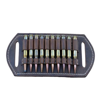 Leather Cartridge Holder 10 Ammo Capacity, Ammo Holder, Ammo carrier, Belt Bandolier, 2 Ply Leather%100 handmade (.308 win)