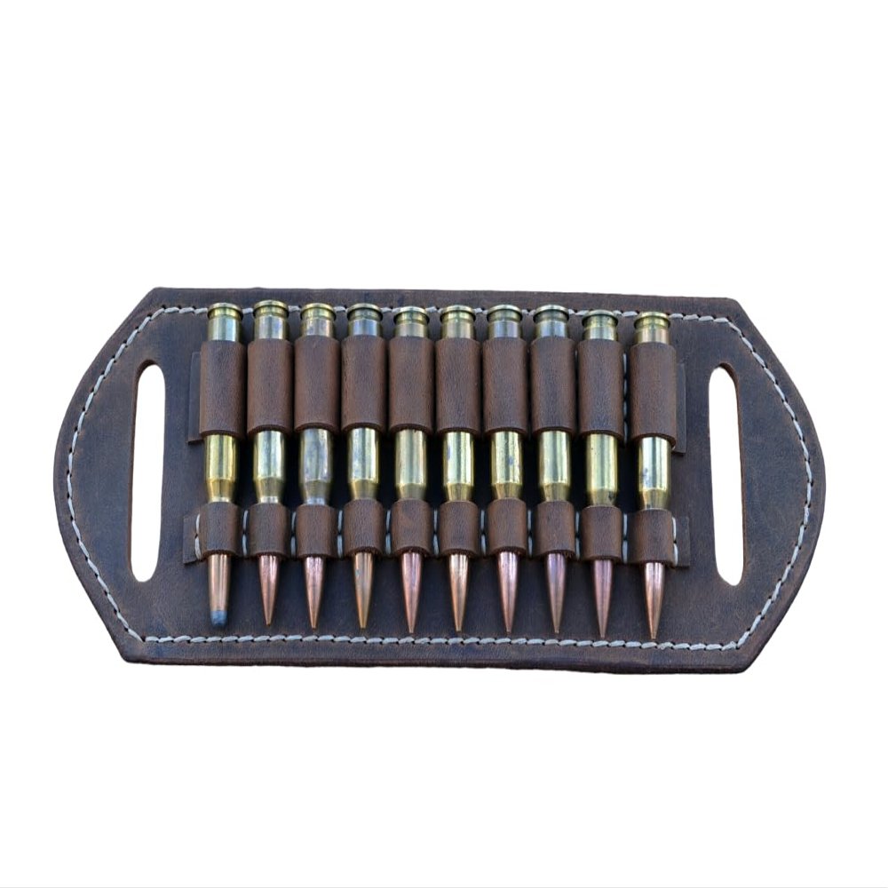 Leather Cartridge Holder 10 Ammo Capacity, Ammo Holder, Ammo carrier, Belt Bandolier, 2 Ply Leather%100 handmade (22lr)