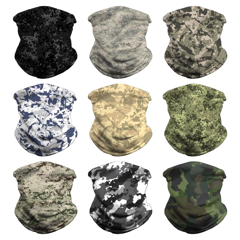 VCZUIUC Headwear Bandana Head Wrap Face Scarf Mask Neck Warmer Balaclava for Sports (Medium (Quick Dry), 9pcs: Stone Camo)
