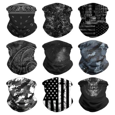 VCZUIUC Headwear Bandana Head Wrap Face Scarf Mask Neck Warmer Balaclava for Sports (Medium (Quick Dry), 9pcs: Modern Black)