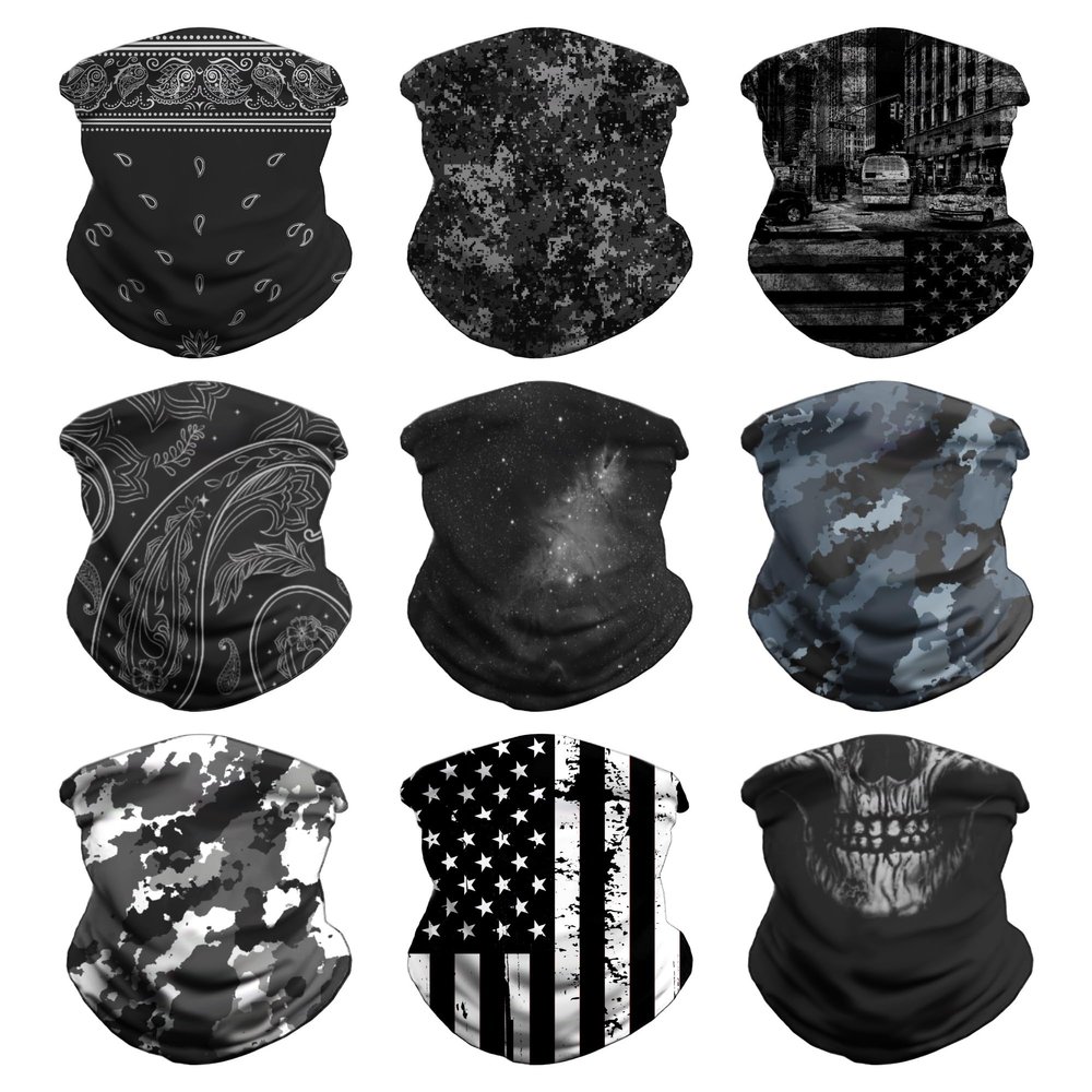 VCZUIUC Headwear Bandana Head Wrap Face Scarf Mask Neck Warmer Balaclava for Sports (Medium (Quick Dry), 9pcs: Modern Black)