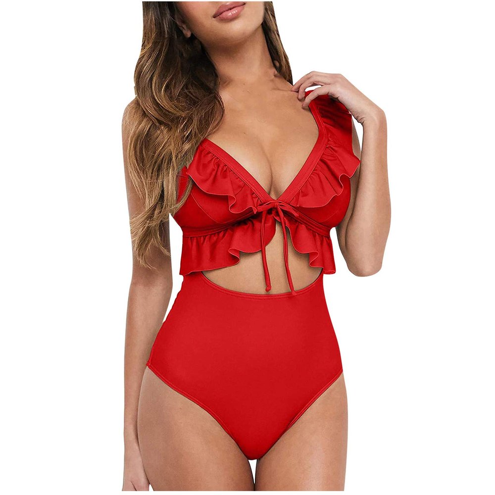 Womens Tankini Swimsuits Flowy Ruffled Top Two Piece High Waisted Tummy Control Cut Out Bikini Bathing Suits Swimwear