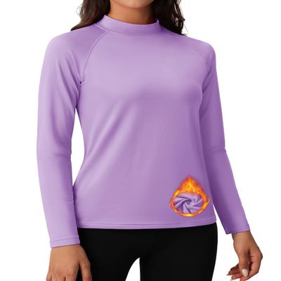 MAGCOMSEN Thermal Shirts for Women Long Sleeve Mockneck Fleece Lined Tops