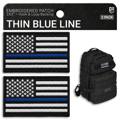 Bluyellow Thin Blue Line American Flag Hook and Loop Tactical Patch 2 Pack