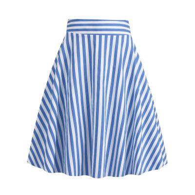NATHGAM Women's High Waist Skirts Fancy Color Vertical Stripe Print Vintage A Line Knee Skirts Athletic Pleated Long Skirts Sky Blue