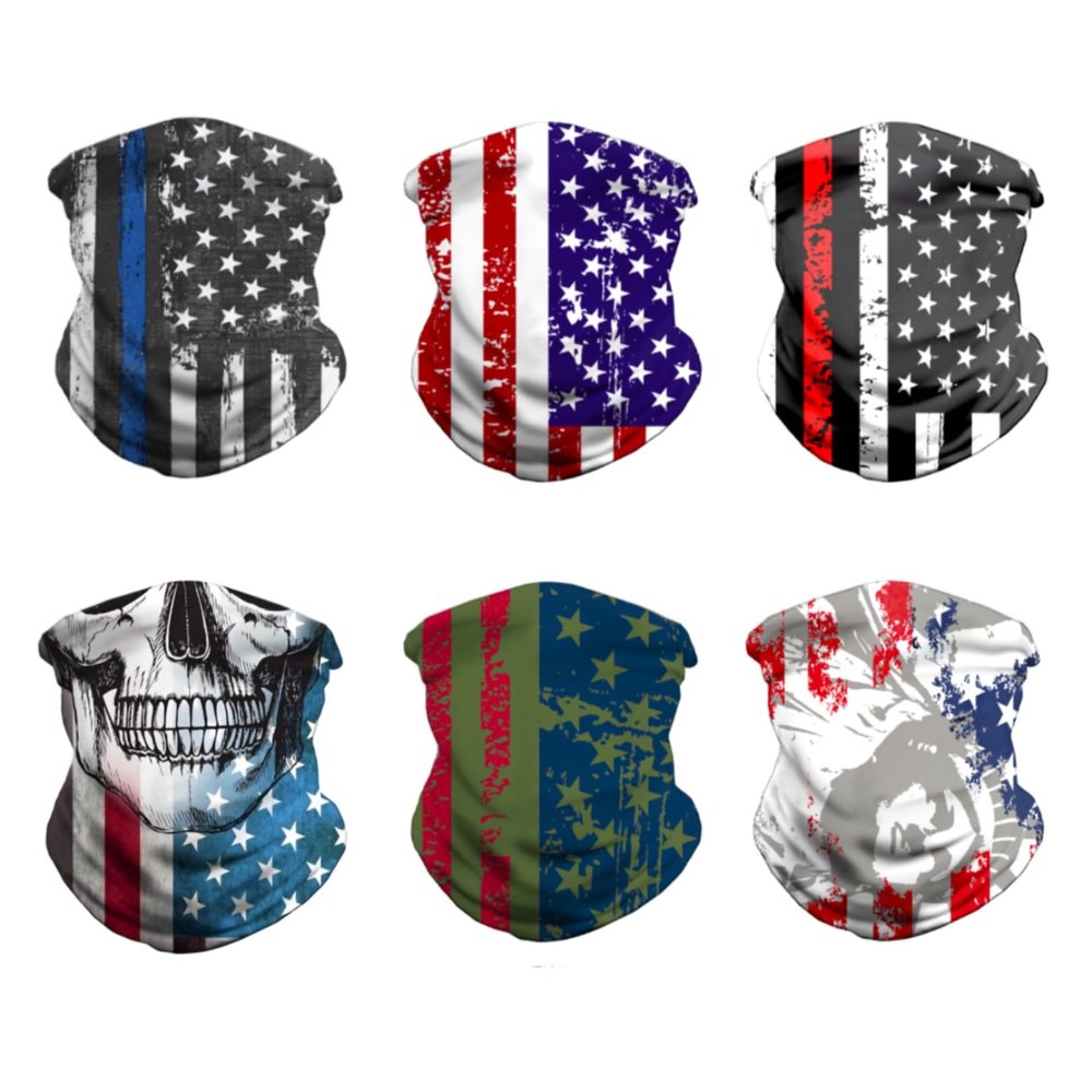 VCZUIUC Headwear Bandana Head Wrap Face Scarf Mask Neck Warmer Balaclava for Sports (Medium (Quick Dry), 6pcs: Flag Series)