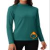 MAGCOMSEN Fleece Lined Tops for Women Thermal Mock Turtleneck Athletic Long Sleeve Shirt Lightweight Thermals Undershirt Green L view 1
