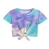 Arshiner Girls Crop Top with Tie Knot Front Short Sleeve Tie Dye Shirt - Loose Round Neck Top 6t view 1
