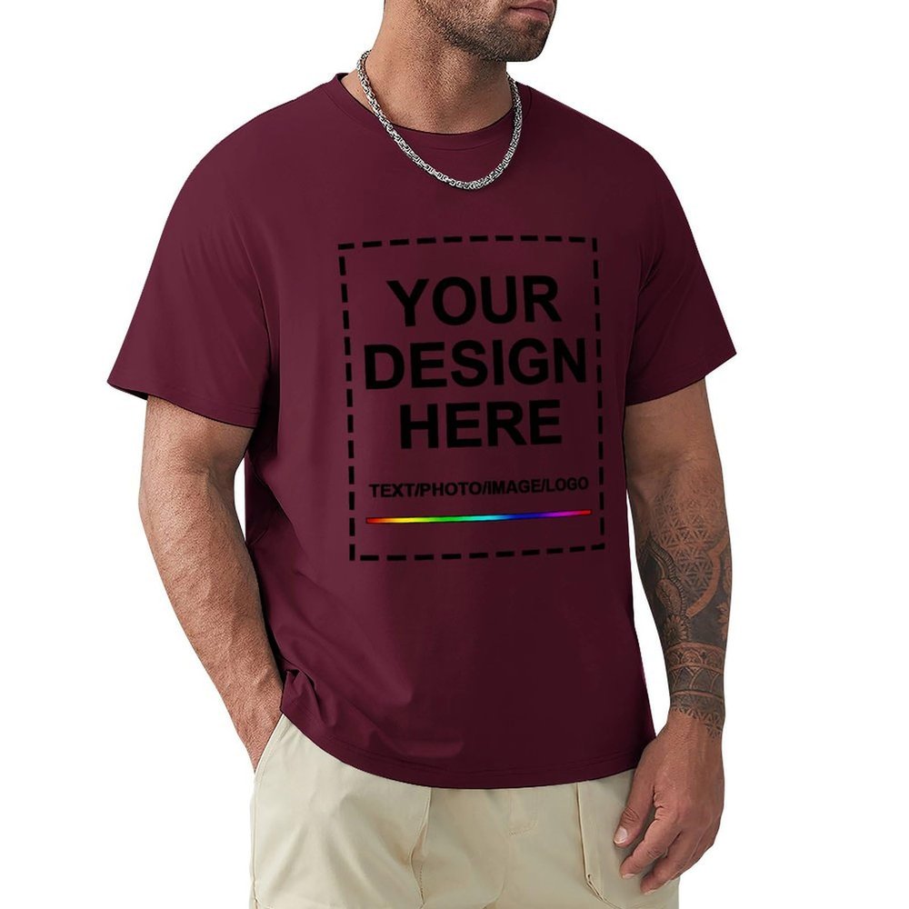 Custom T-Shirt Design Your Own Front Printed Tee Picture Shirts for Men Personalized Gift T Shirt Maroon