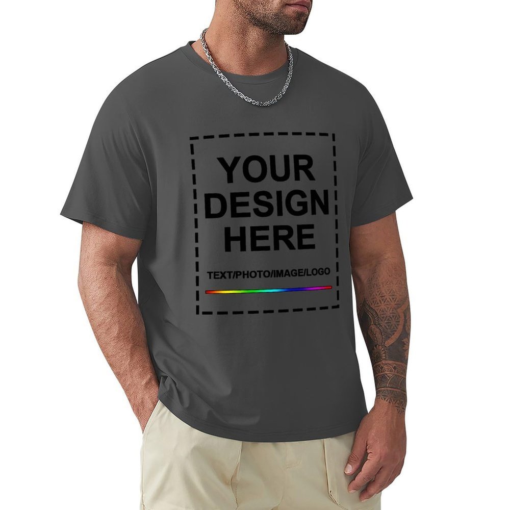Custom T Shirts for Men, Design Your Own Shirt, Add Text Image Logo Personalized Cotton Tee Printed Photo Front Dark Gray