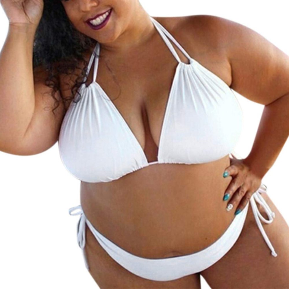Womens Bikini Swimsuit Bathing Suits Two Piece Plus Size Spaghetti Strap High Cut Halter Neck Sexy Triangle Bikini Sets White