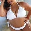 Womens Bikini Swimsuit Bathing Suits Two Piece Plus Size Spaghetti Strap High Cut Halter Neck Sexy Triangle Bikini Sets White view 2