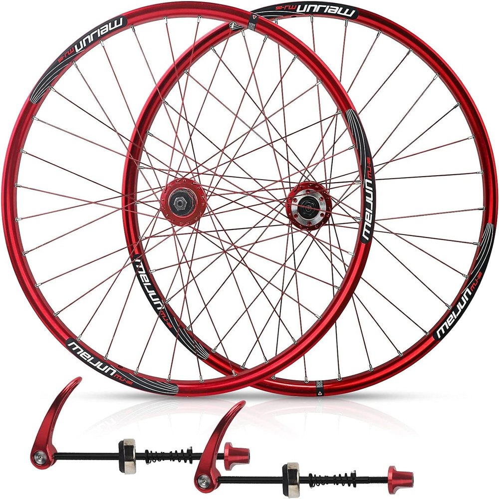 Bicycle Wheels 26 Inch Bicycle Rims Disc Brakes Double Wall Rims Box Hubs Ball Bearings 7 8 9 10 Speed (Color : Red)