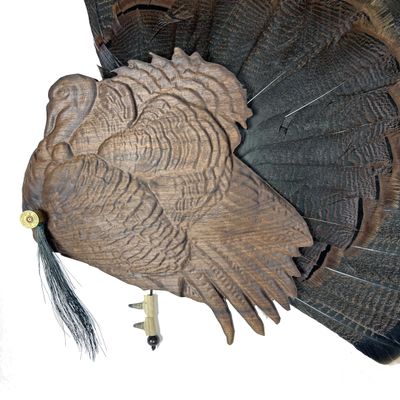 Walnut Turkey Bust Display for Tail, Beard, Spurs, Shotgun Shell, & Fan - Unique Plaque (Spurs Only)