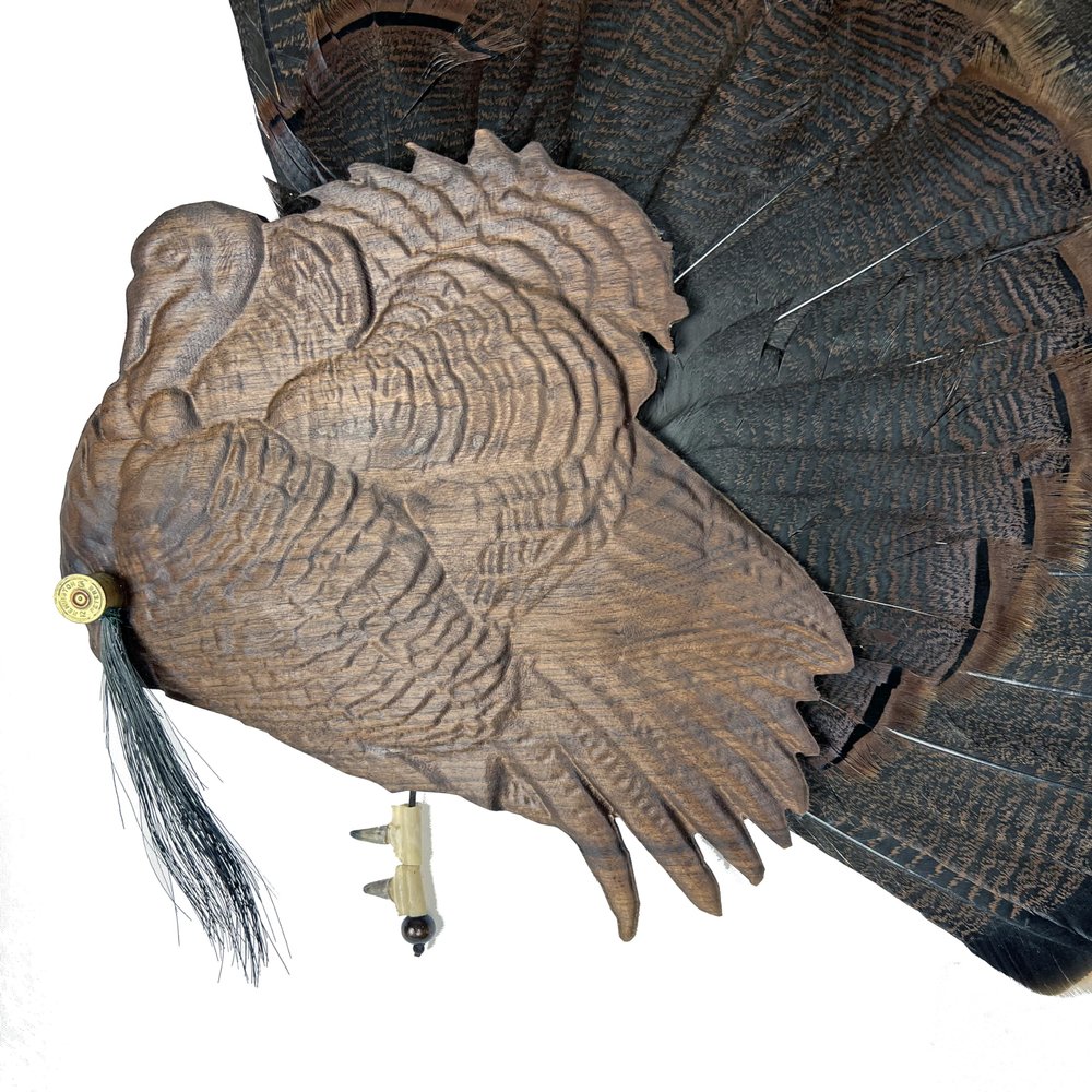 Walnut Turkey Bust Display for Tail, Beard, Spurs, Shotgun Shell, & Fan - Unique Plaque (Spurs Only)