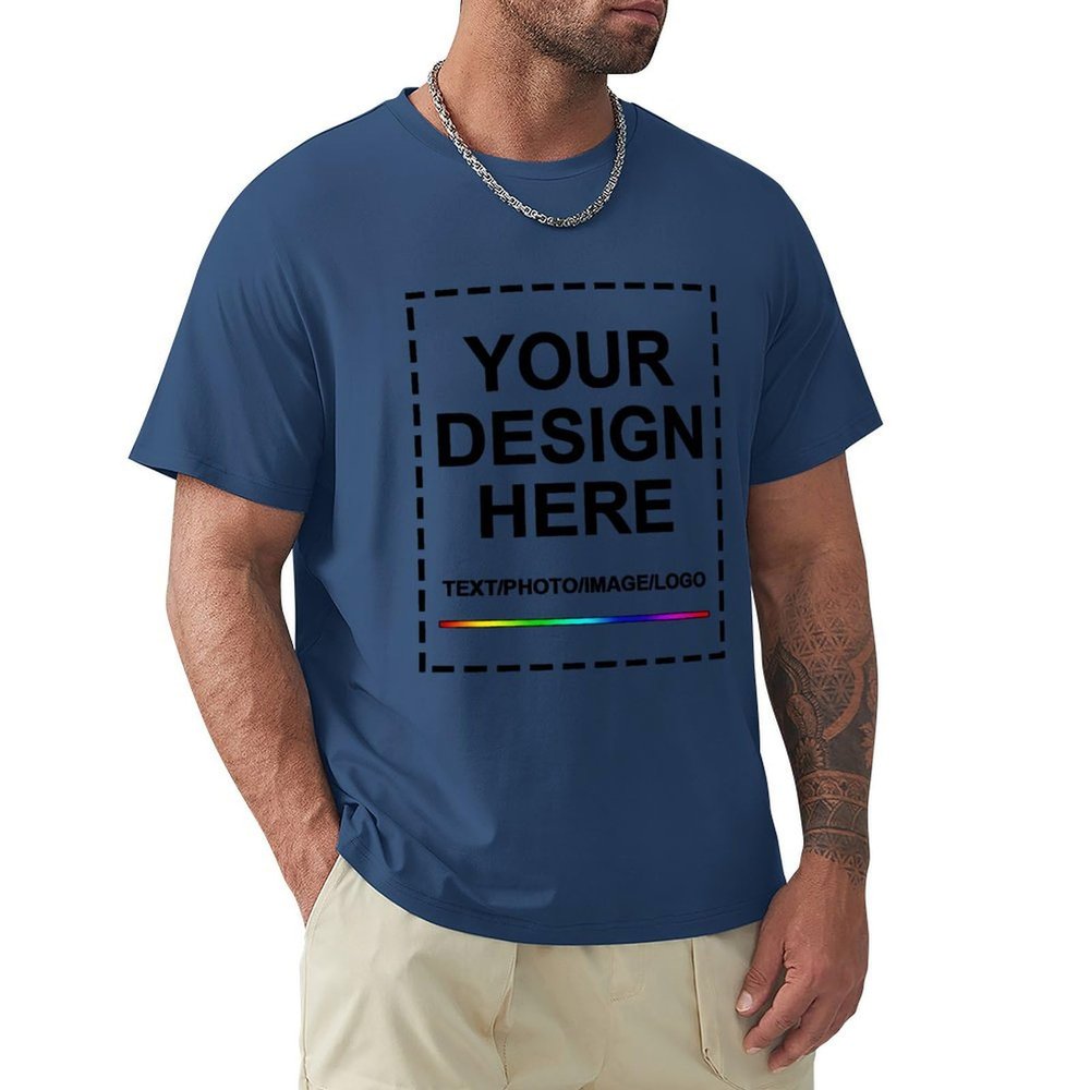 Custom T-Shirt Design Your Own Front Printed Tee Picture Shirts for Men Personalized Gift T Shirt Navy