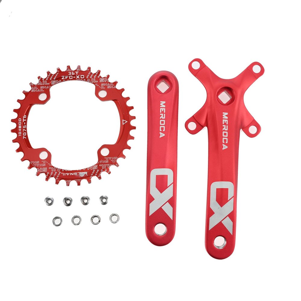 PETCHOR Square Taper Crankset MTB, Mountain Bike Single Speed Crankset, Bicycle Crank Arm Set 170mm 104BCD, 36T Chainring & Bolts, Red